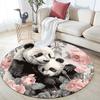 Runder Teppich mit Panda- und Rosenmuster, Teppich für Wohnzimmer, Schlafzimmer, Sofa, Spielzimmer-Dekoration, rutschfeste Bodenmatte, Feiertagsgeschenke und Geburtstagsgeschenke