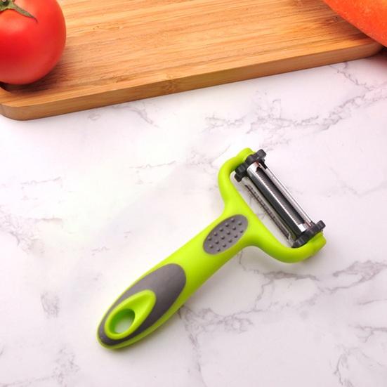 Lame din oțel inoxidabil Mașină de curățat fructe 3 în 1 cu funcție Julienne Mâner anti-alunecare Fructe Legume Cartofi Morcovi Castraveți Curățător de fructe Gadget de bucătărie