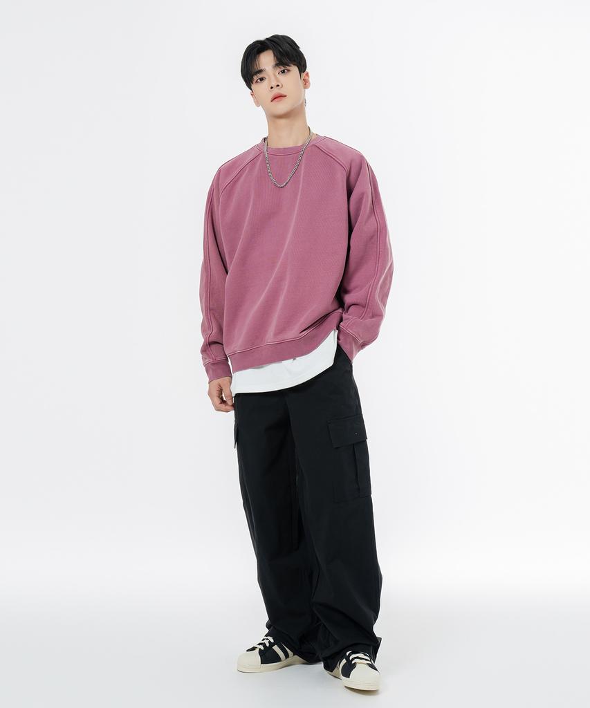MOZMOZ Heavy Weight Pigment Raglan Back Slit Oversized Sweatshirt Pink
