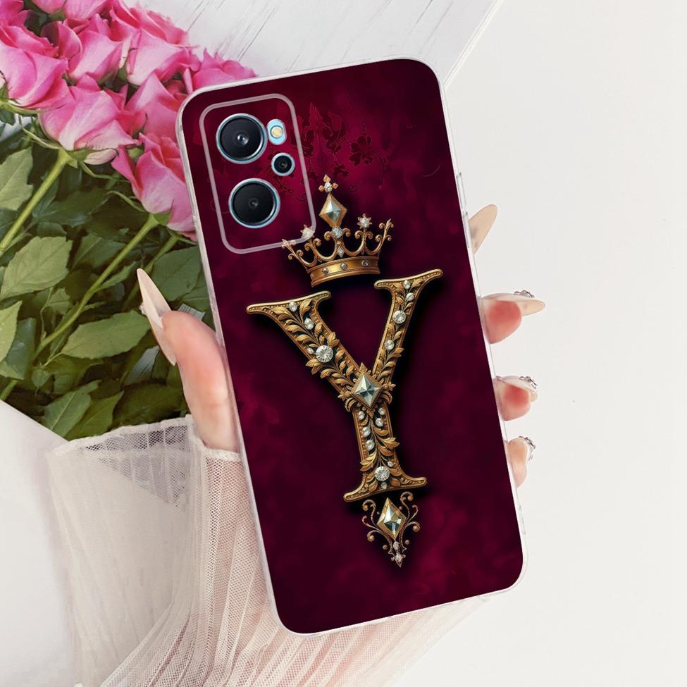 Klar Für Realme RMX3491 Hülle Für Realme 9i 4G Hülle Luxuriöse Krone A-Z Buchstaben 2D Flaches Muster Weiche Handyhülle Für Real me 9i 4G