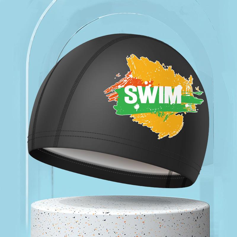 Swim Caps for Women Men Universal Large Size Long Hair Ear Protection Swimming Caps PU Waterproof Letter Printed Swimming Cap