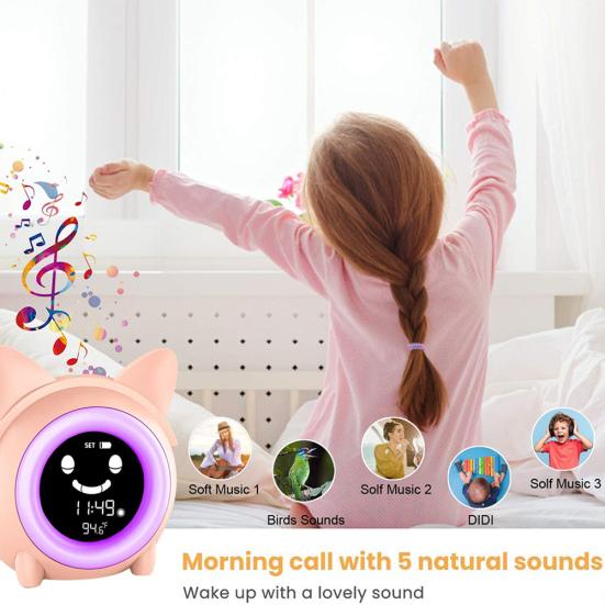 Kids Children Sleeping Training Temperature LED Light LCD Display Alarm Clock