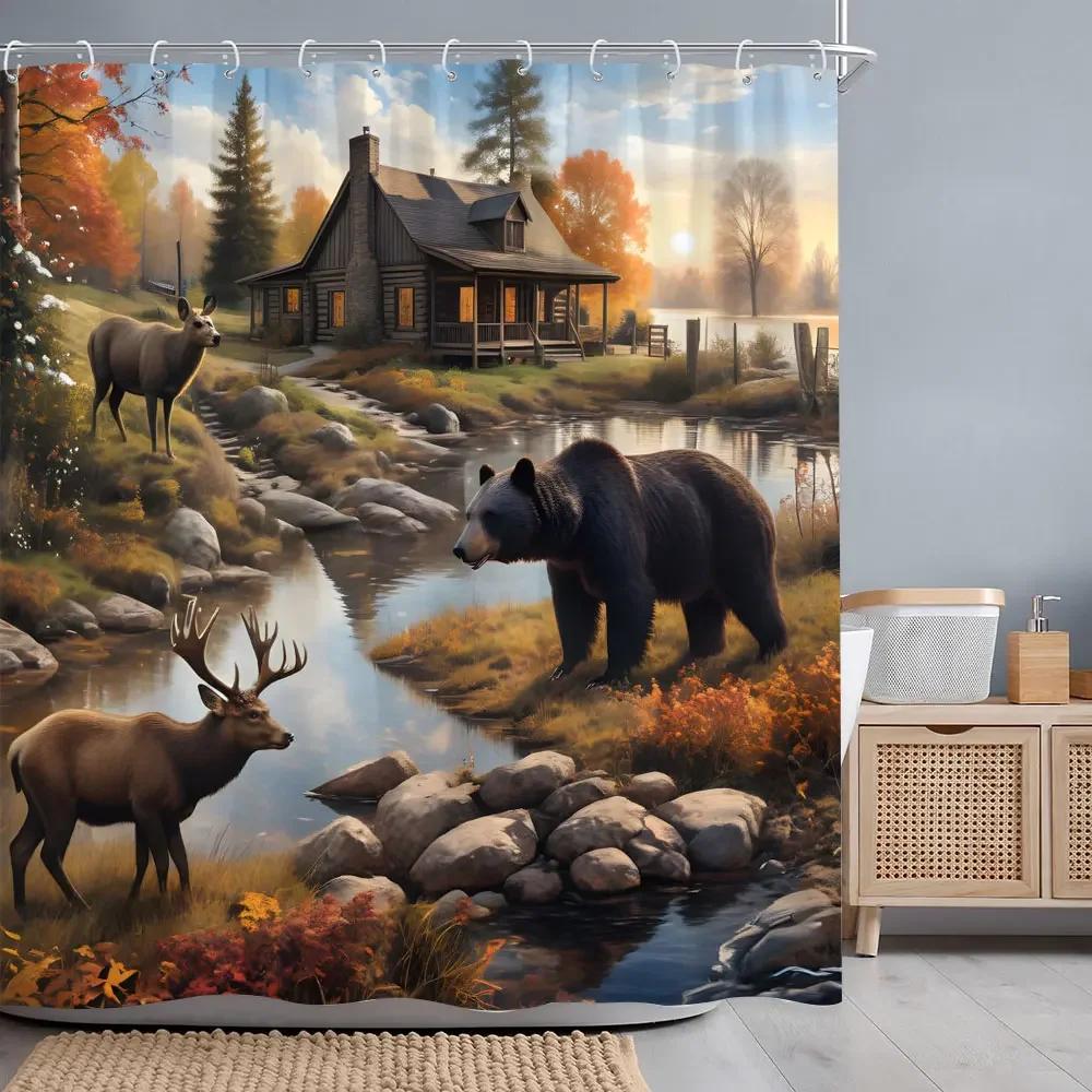 Versatile Pattern Bathtub Curtain With Hooks Waterproof Easy Clean Quick Hang For Home Hotel Bathroom Use