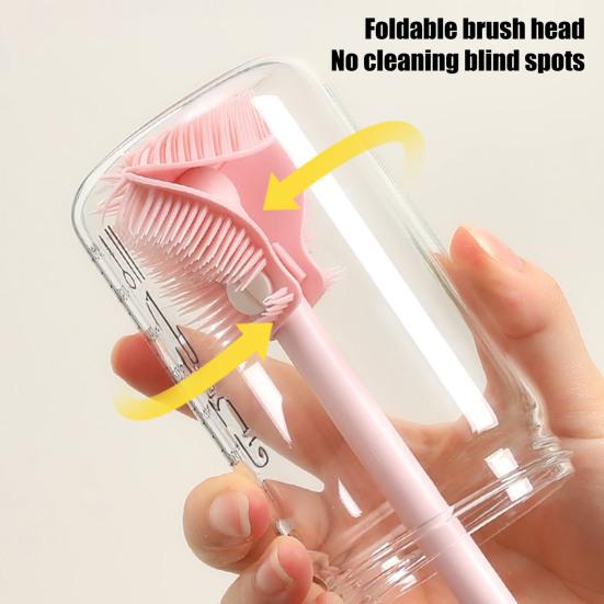 Cup Brush Silicone Bottle Brush BPA-Free Food-Grade Deep Cleaning 360-Degree Flexible Soft Bristles Hygienic Baby Bottle Brush