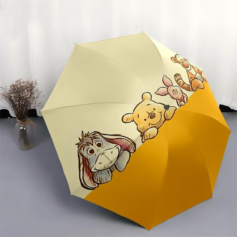 Ombrello da Viaggio a Tema Winnie the Pooh e Amici - 8 Stecche, Apertura e Chiusura Automatiche, Design Pieghevole Portatile, Ombrello Compatto ed Elegante