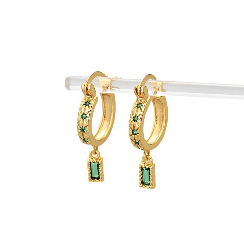 Fashion Colorful Zircon Square Huggie Earrings For Women Elegant Drop Ear Studs Jewelry Accessories