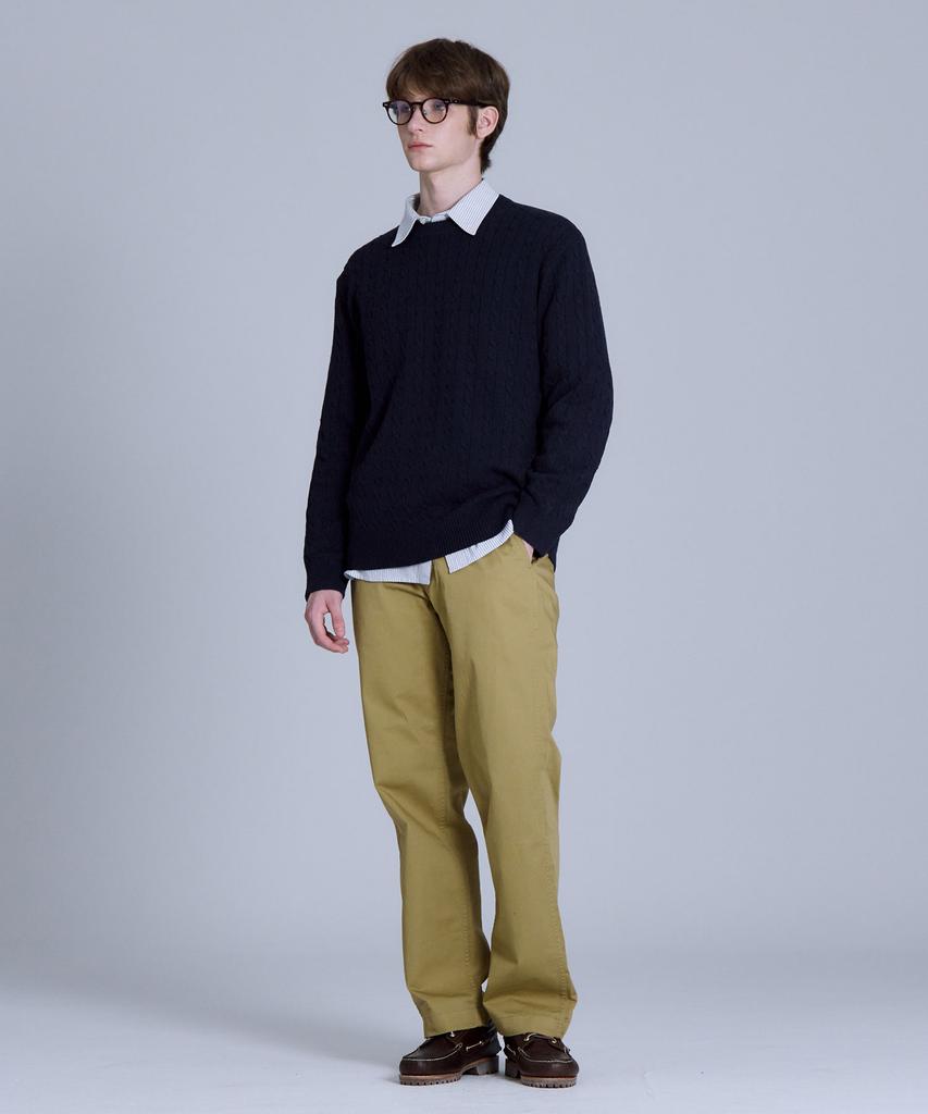 BASIC HOUSE Cable Round Neck Knit Navy Lykt7101
