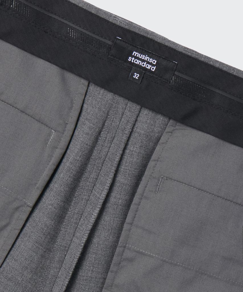 MUSINSA STANDARD Summer Wool Two-Pleat Wide Hidden Elastic Waist Half Slacks [Medium Gray]
