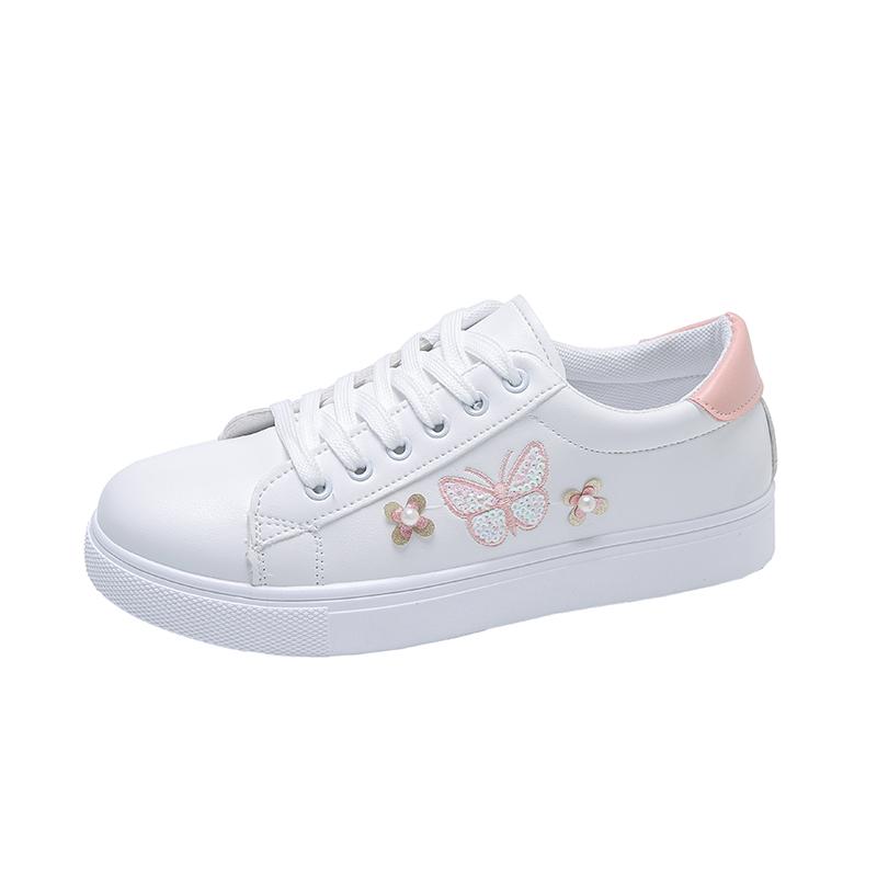 Mode Mode Weiß Atmungsaktive Damen Laufschuhe Frühling und Herbst Bestickter Schmetterling Spitze Lässige Sportschuhe Zapatos De Mujer