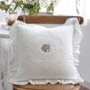 Soft White Cotton Pillow Case with Lotus Frill Pillow Shell French Lace Pillow Cover Sofa