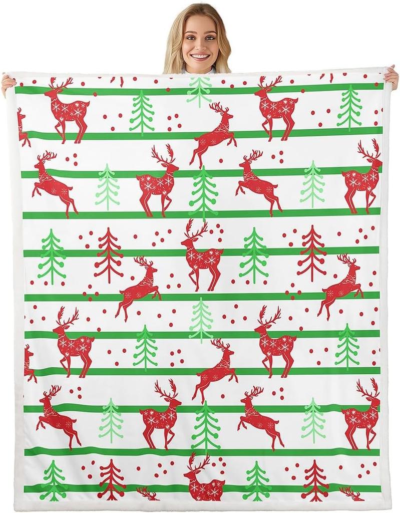 Reindeer Fleece Blanket Santa Claus Warm Plush Sherpa Blanket Sleigh Pine Snowman Squirrel Fuzzy Plush Throw Gift Box Merry