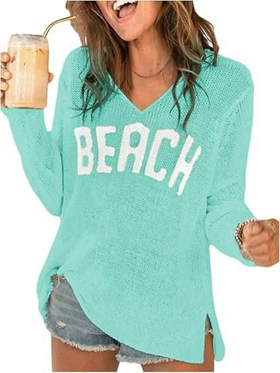New V-neck Letter Knitwear for Women - European & American Style, Spring/Summer