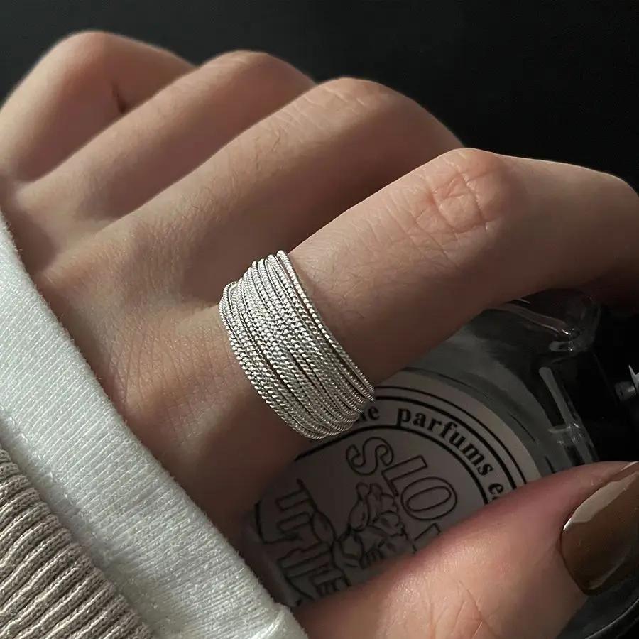Personality Design Trendy Silver Color Multi-line Ring for Women Girl Charm Opening Irregularity Finger Ring Set Party Jewelry