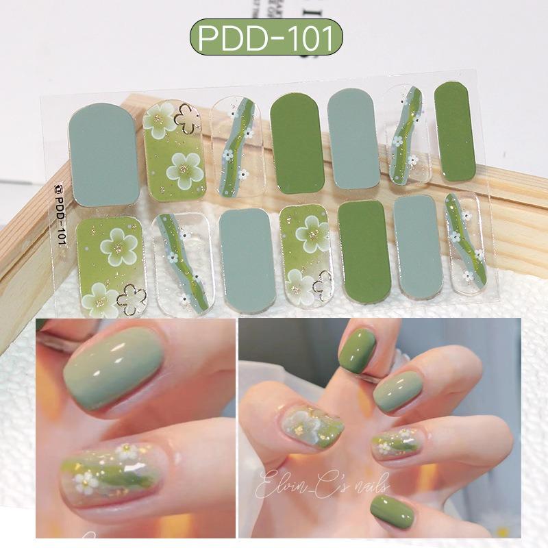 60 Styles DIY Semi Cured Gel Nail Stickers Long-Lasting Solid Color Fresh Flowers In Spring Nail Strips Patch Slider Full Cover Decal