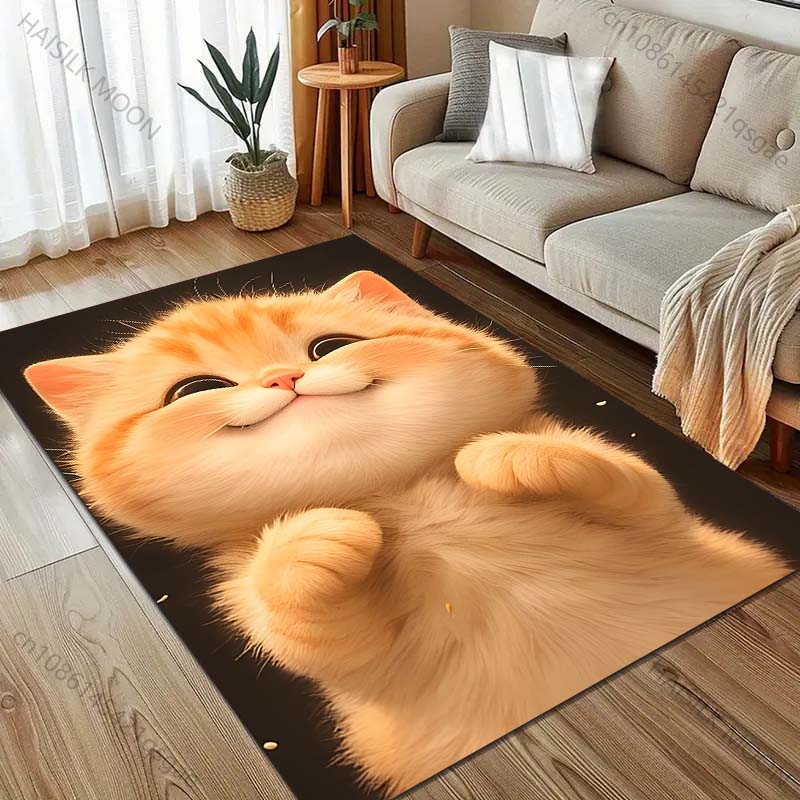 Tapis à Motifs Chat Heureux Multitailles pour Chambre à Coucher Salon Chevet Canapé Tapis de Sol Décoration Intérieure Moderne Tapis de Zone Robuste Cadeau de Luxe