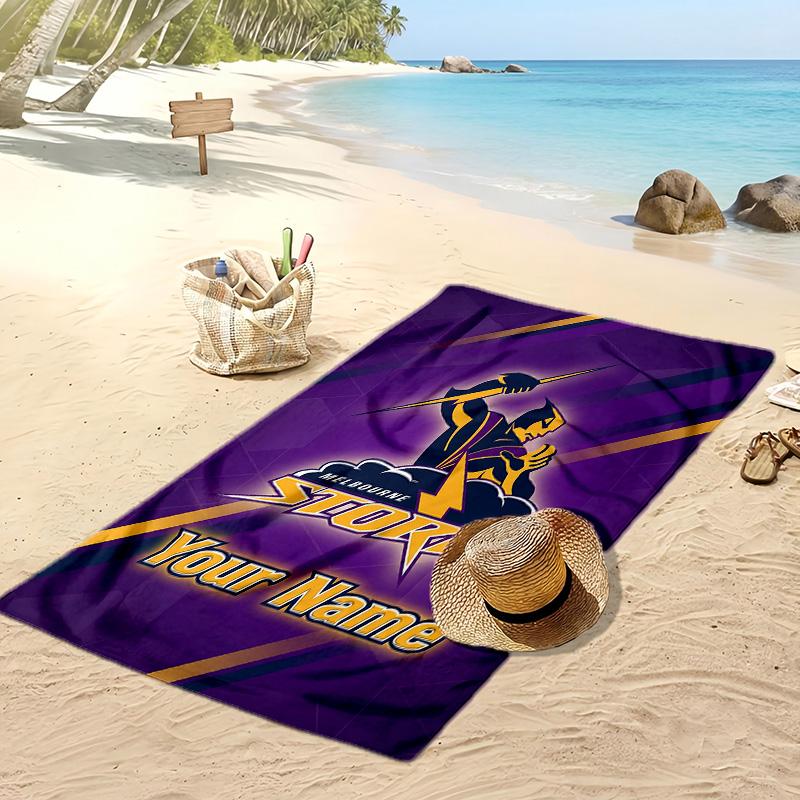 Melbourne Storm Custom Beach Towel, Print Your Name Text Lightweight Absorbent Towel for Swimming Travel