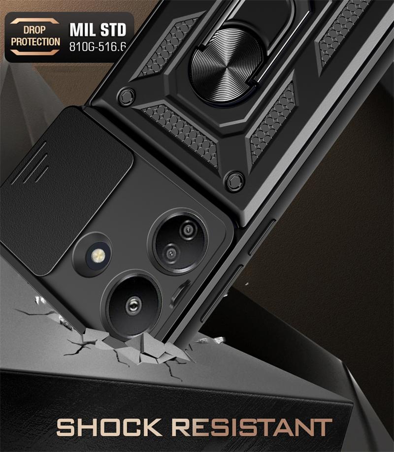For Xiaomi Redmi 13C 13 C 4G Case Ring Holder Armor Shockproof Phone Cases for xaomi Redmi 13c C13 Slide Lens Protect Back Cover