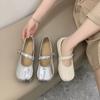 Mary Jane Shoes Summer New Shallow Mouth Round Head One Word Buckle Strap Flat Bottom Fashion Versatile Pearl Shoelace Single Shoes