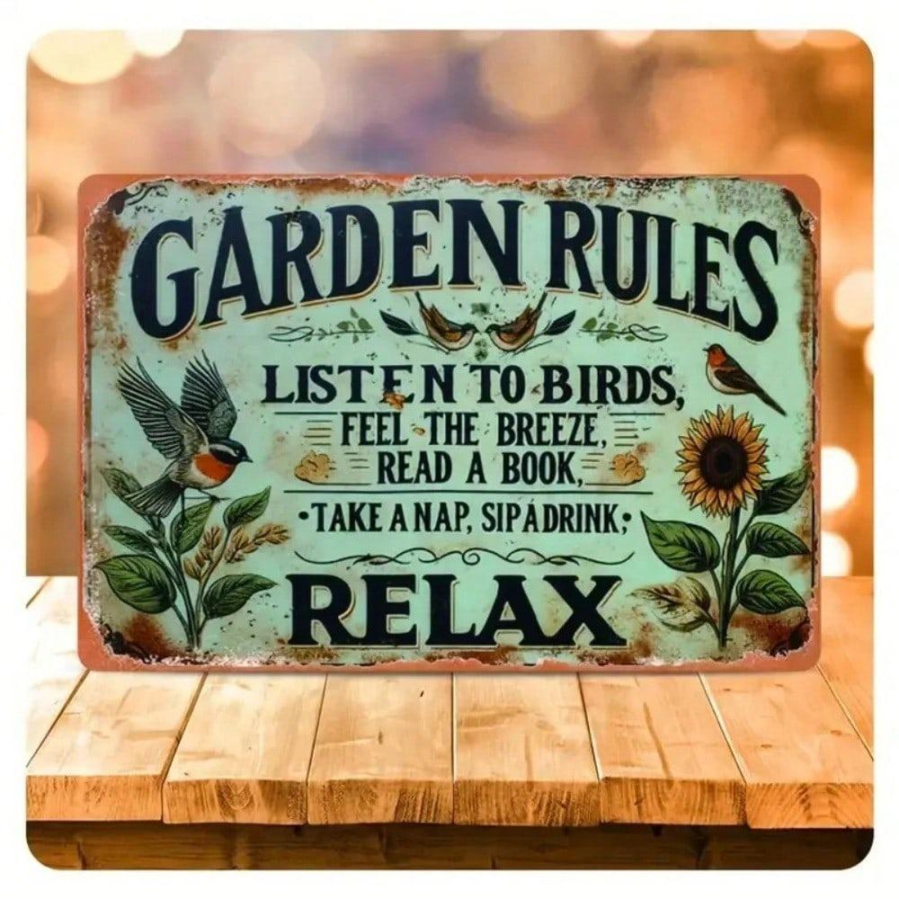 Vintage Gartenregeln Metallschild 20x30 cm Wanddeko für Haus Bar Café