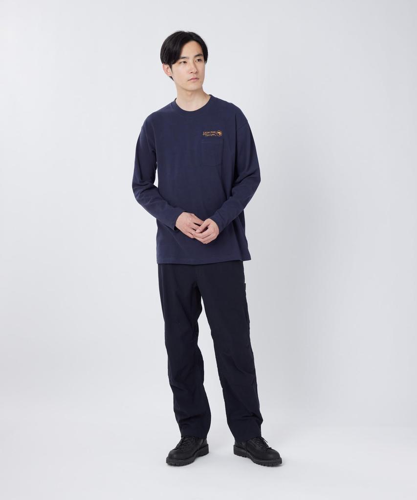 Snow Peak Trad Label Pocket Long Sleeve Heavy T-Shirt SPTL-TS-26SU907, Indigo, Size M. Unisex Heavyweight Long-sleeve Tee with Chest Pocket.