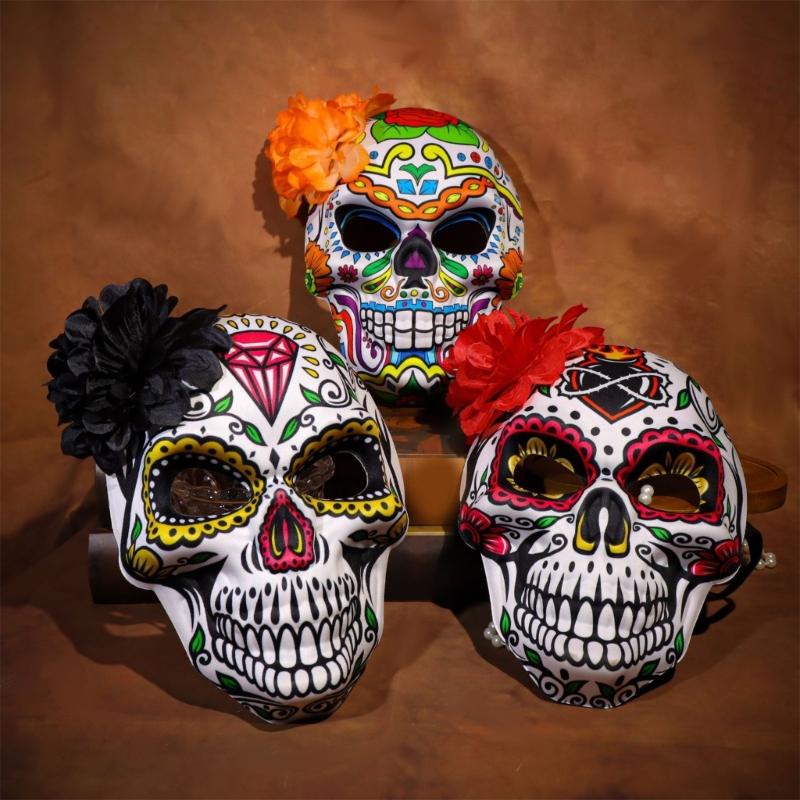 Tag der Toten Maske Zuckerschädel Maske mit Rosenverzierungen Maskenball Maske für Halloween Cosplay Party Kostüm Geschenke