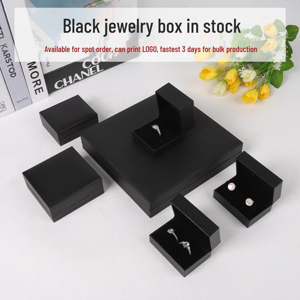 Black Right Angle Flip-top Jewelry Gift Box - Ring & Earring Packaging with Logo Printing