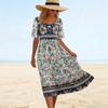 Dress (no Brand) -Bohemian Floral Print, Mid-Calf Length, Casual Summer Style