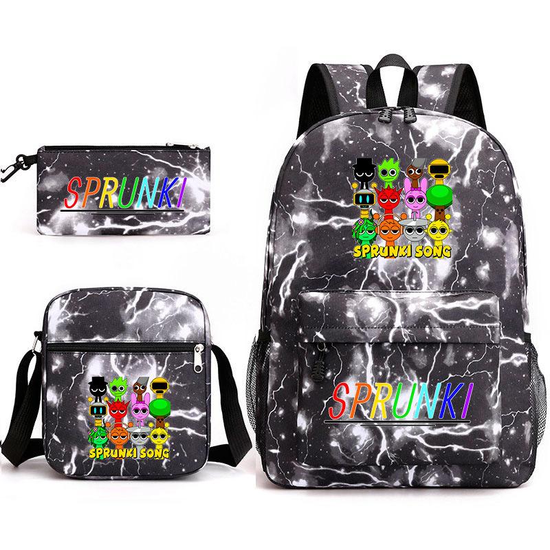 New Rhythm Box Sprunki Music Game Schoolbag Backpack Pencil Bag Three-piece Set Student Heat Transfer Backpack