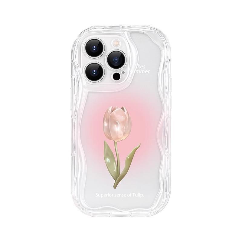 Pink Tulip 17promax Mobile Phone Case Mate60 Female Model for IPhone13 All-inclusive Soft Shell Xs Case