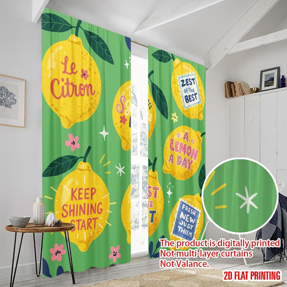 2pcs 2D Flat Printing Party Curtains Lemon Art Quote Design Polyester Without Electricity 0 Perfect for Room Bedroom Wall Decor
