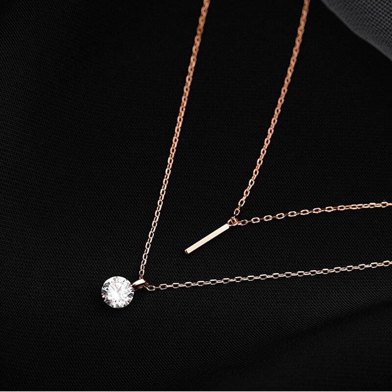 925 Sterling Zilver Dubbele Laag Streep Rond Grote Zirconia Hanger Ketting Vrouwelijke Koreaanse Eenvoudige Mode Glanzend Temperament