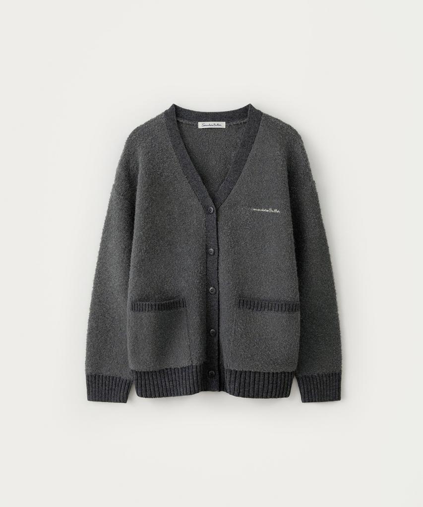 Sseomweeobeoteo Rima Boucle V-Neck Cardigan - Charcoal