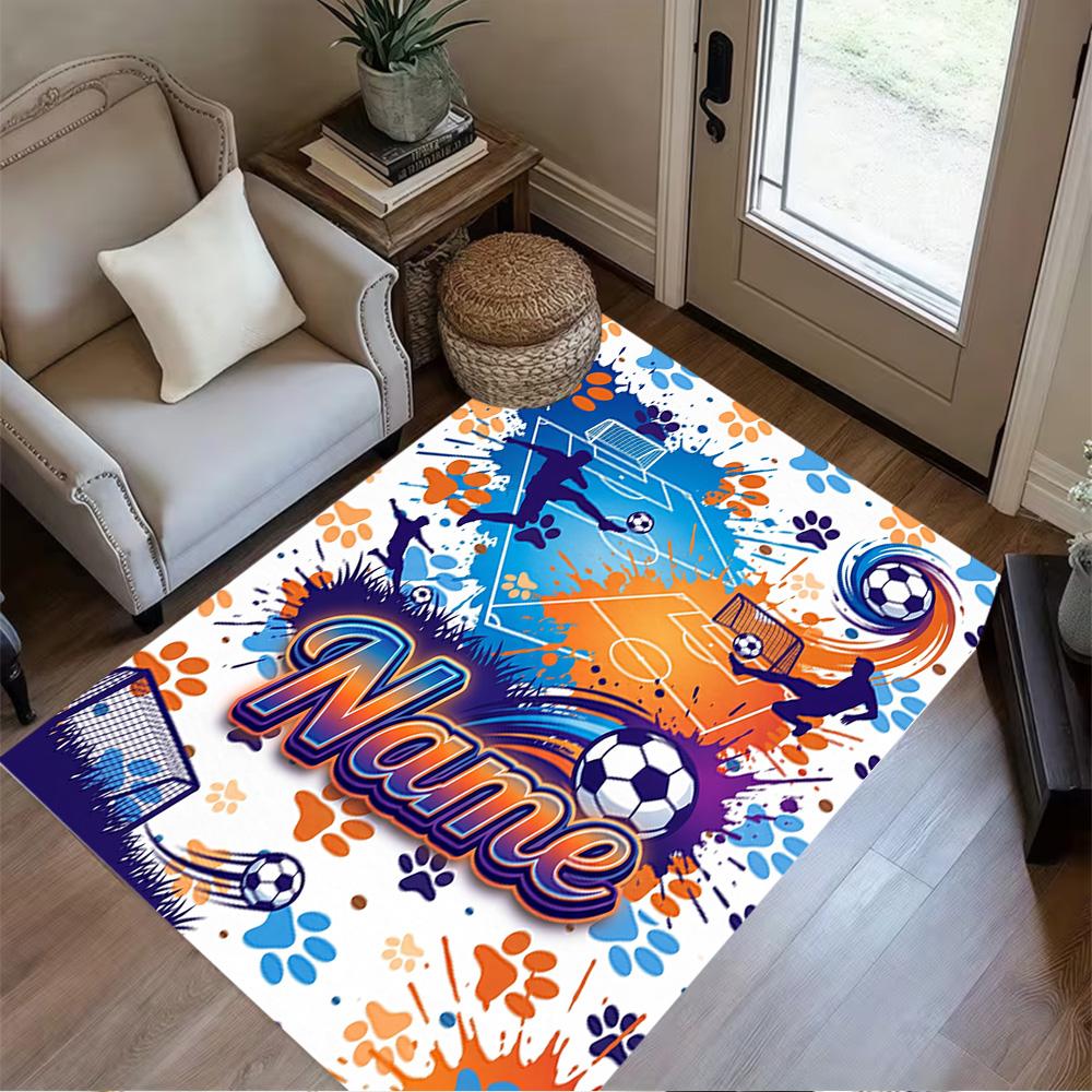 Bluey's Soccer Fun Customizable Name Area Rug Perfect for Dormitory Decorate Room Entryway Playrooms Anti-slip Rug Office Home Decor Gift for Festival