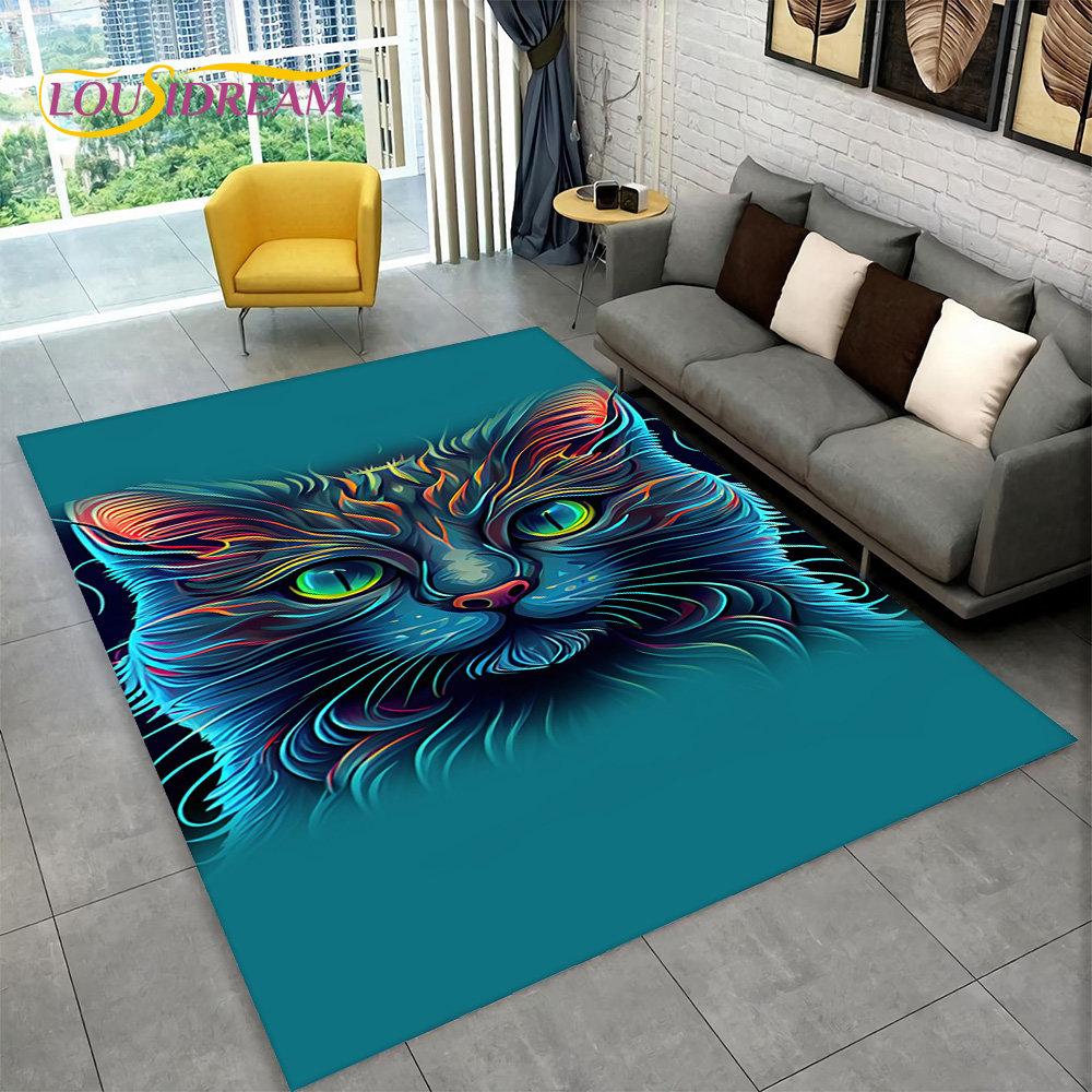 Cute Cat Cartoon Area Rug,Carpet Rug for Living Room Children's Bedroom Sofa Doormat Decor,Kids Play Crawling Non-slip Floor Mat