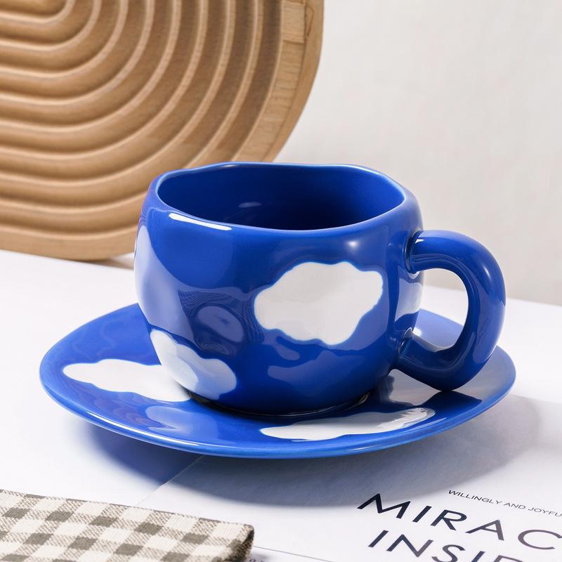 Coffee Mugs Set with Saucer Cute Cloud In The Sky Cup Gifts for Women for Birthday Tea 320ML Ceramic Cup