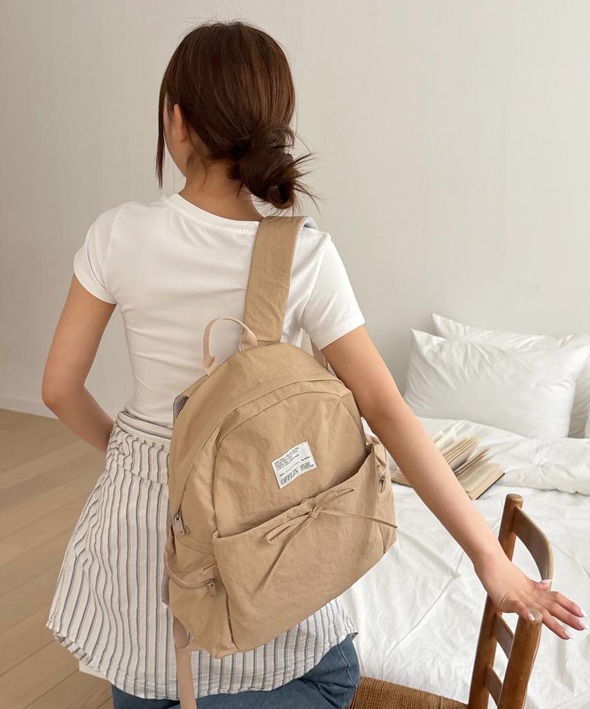 Offlin Ribbon String Backpack Beige