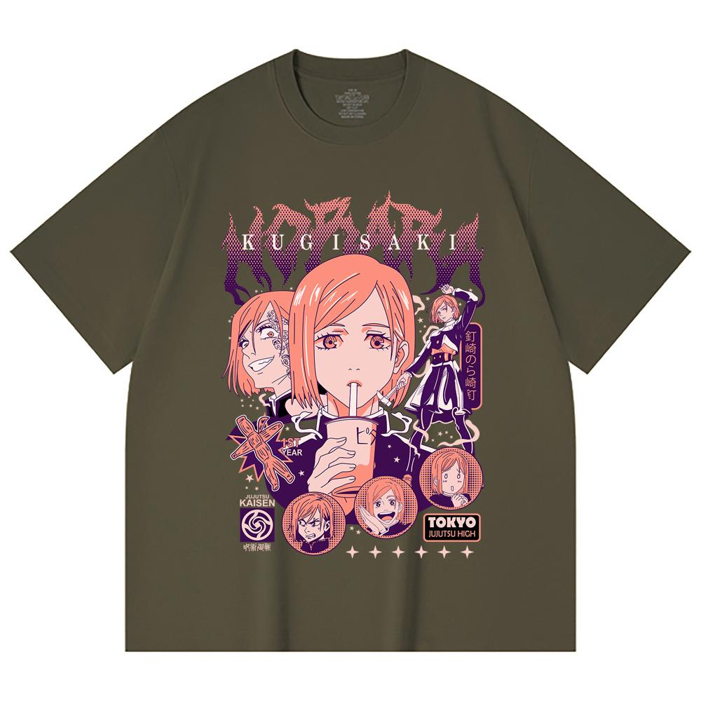 230 Gsm 100% Cotton Jujutsu Kaisen V16 Nobara Print Unisex Heavy Cotton T Shirt