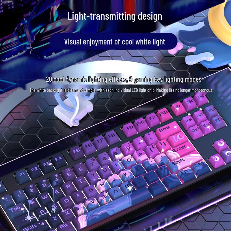 87-Key Schattig Mechanisch Toetsenbord, Bedraad Blauwe Schakelaar, Gepersonaliseerd PBT voor Gaming, Esports, Kantoor, Creatieve Meisjes