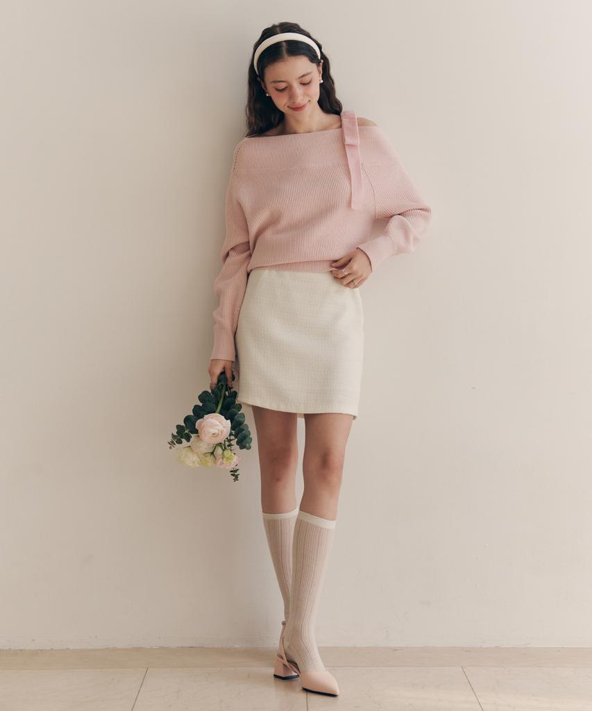 Zero Street [4 Colors] Creamy Tweed Skirt
