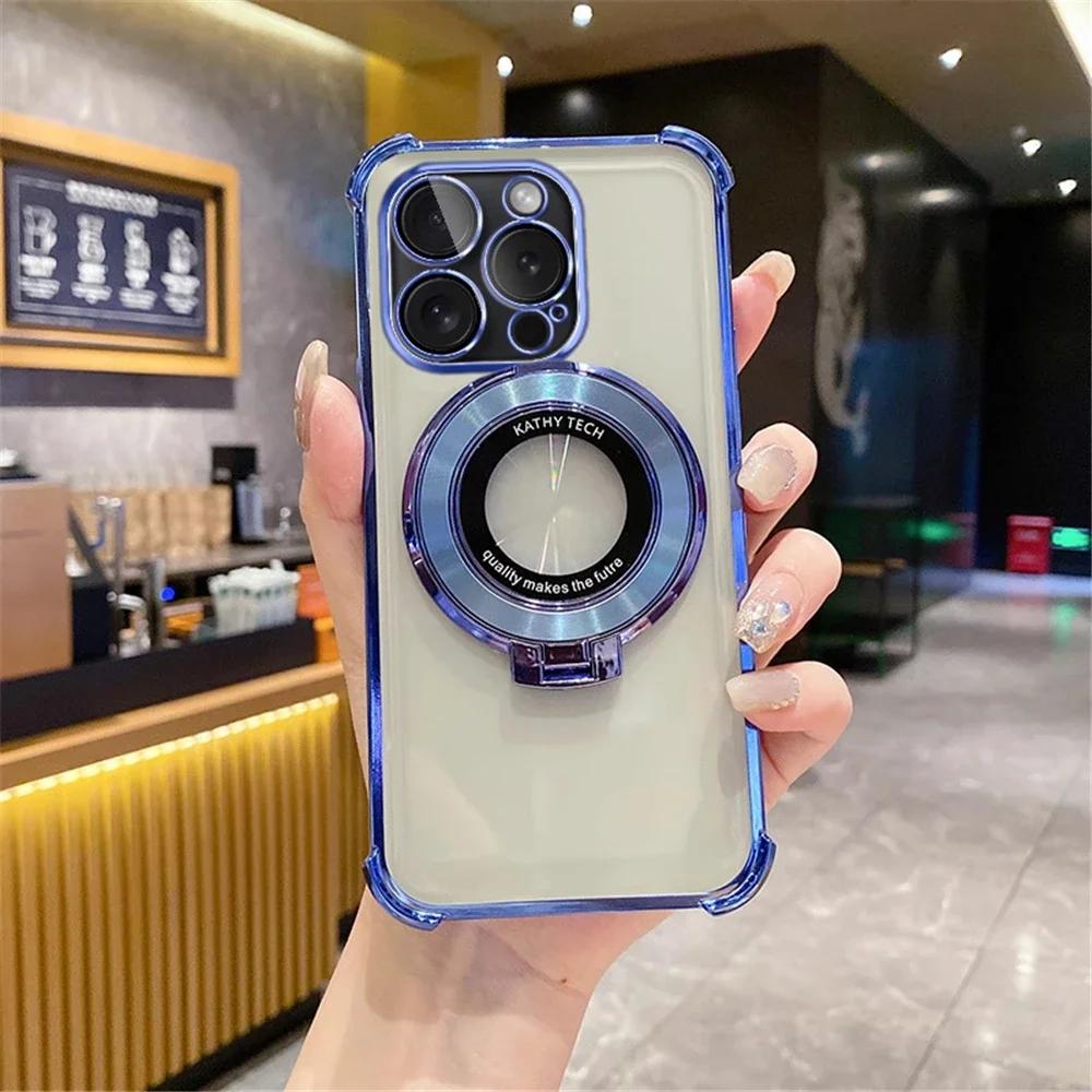 Shockproof Transparent Plating Stand Holder Case For Samsung Galaxy A14 A24 A34 A54 A15 A25 A55 Soft Silicon Bumper Cover