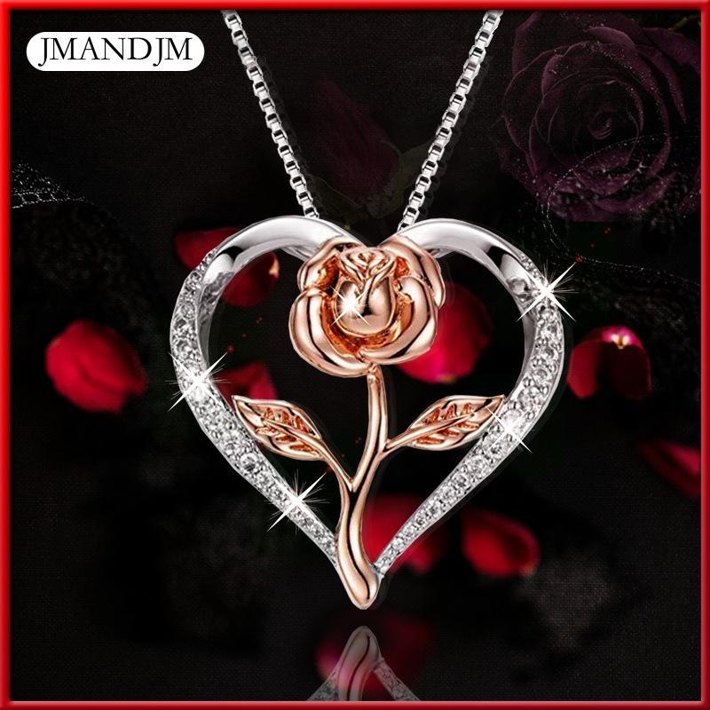 Wish New Fashion Zircon Love Rose Silver Necklace Rose Necklace Women