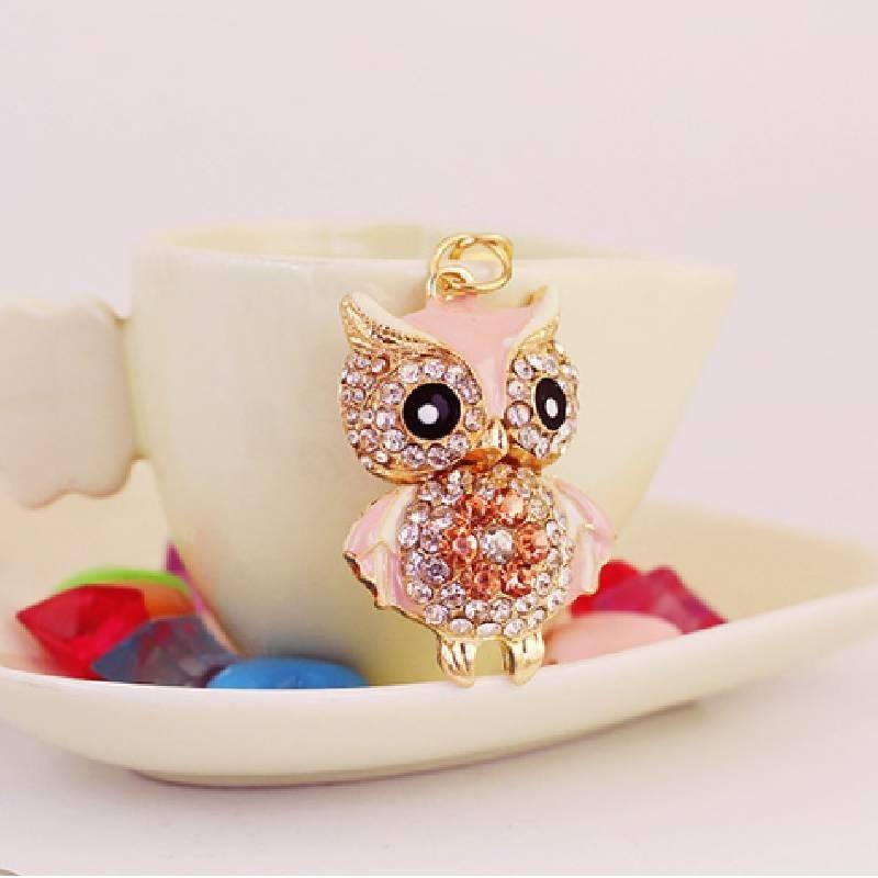 Adorable Cartoon Rhinestone Owl Keychain For Women Cute Animal Metal Keyring