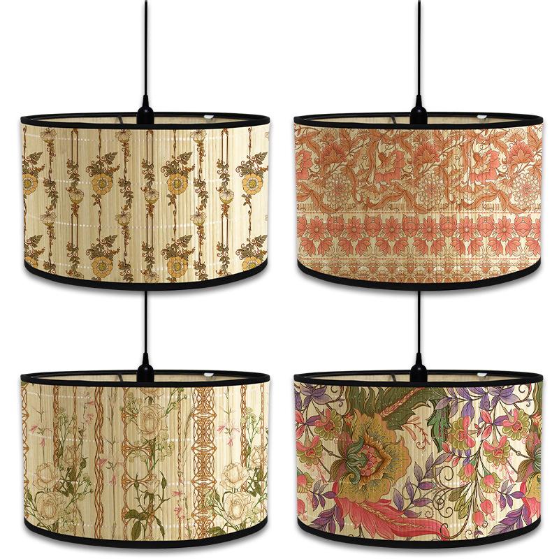 Nordic Style Green Plant Pattern Lamp Shade Bamboo Art Lampshade Cafe Chandelier Retro Homestay Room Decor Hanging Lamp Cover