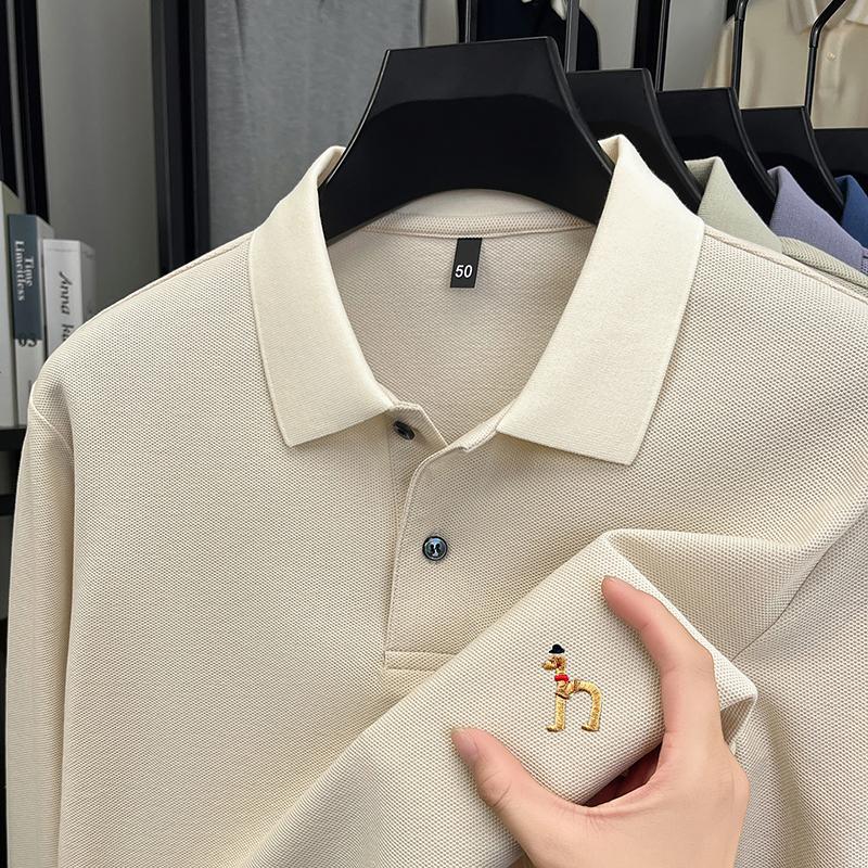 STORN Men's Polo Shirt Cotton Lapel Dog Embroider Long Sleeve T-Shirt Autumn New Business Casual Handsome Men'swear