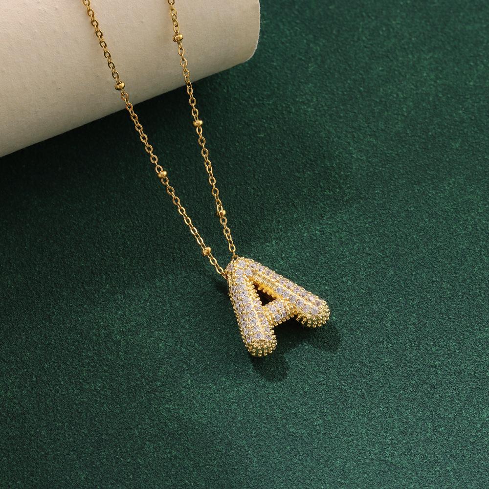 Cubic Zirconia Gold Plated Bubble Alphabet Letter Necklace Monogram Necklace Balloon Initial Necklace Gifts for Women Girls
