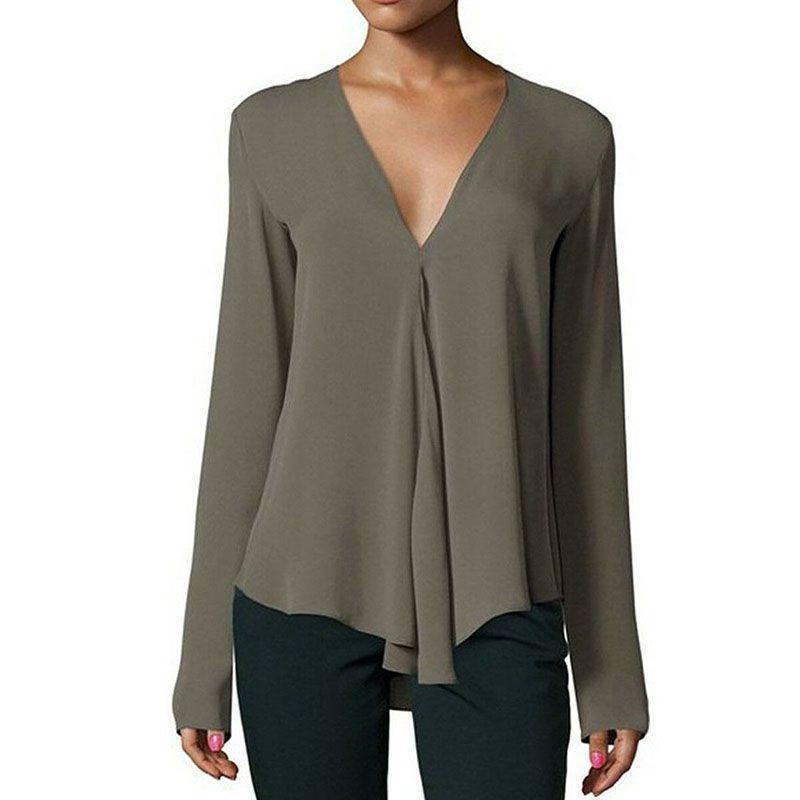 Elegant Womens Summer Casual Long Sleeve Loose Chiffon T-shirt Blouse For All Sizes