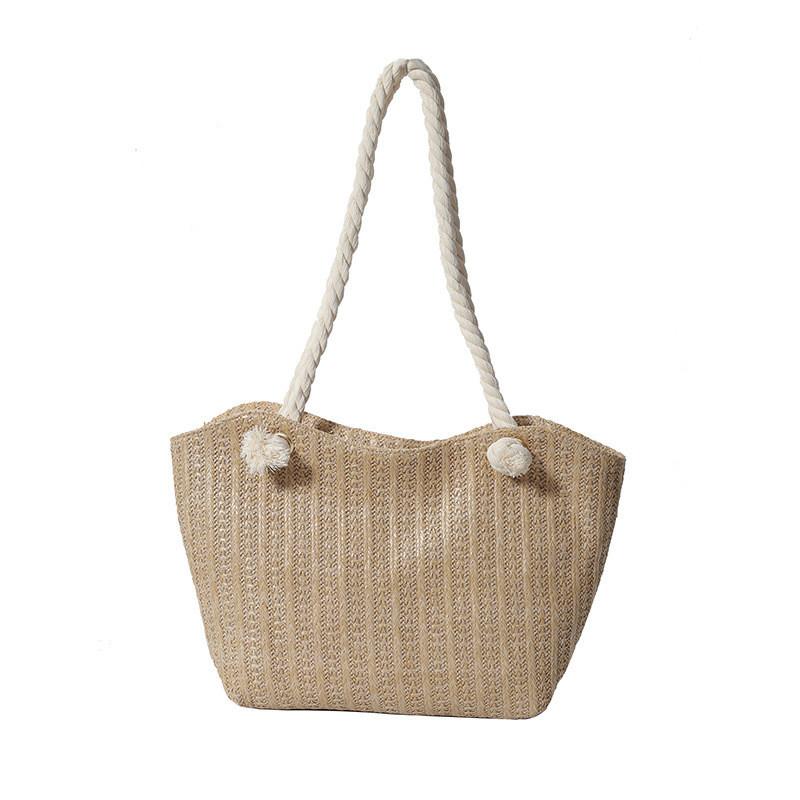 Trendy Urban Simple Woven Tote Bag For Women In White And Khaki Colors