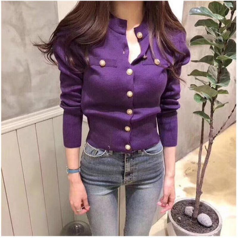 Bodycon Knit Cardigan Women Cropped Fit Korean Spring Autumn Sweater Vintage Long Sleeve Jacket