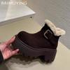 Bottines de neige en daim à plateforme pour femmes, chaussures chaudes en fourrure, tendance 2025, baskets courtes en peluche de marque gothique, moto Botas Mujer