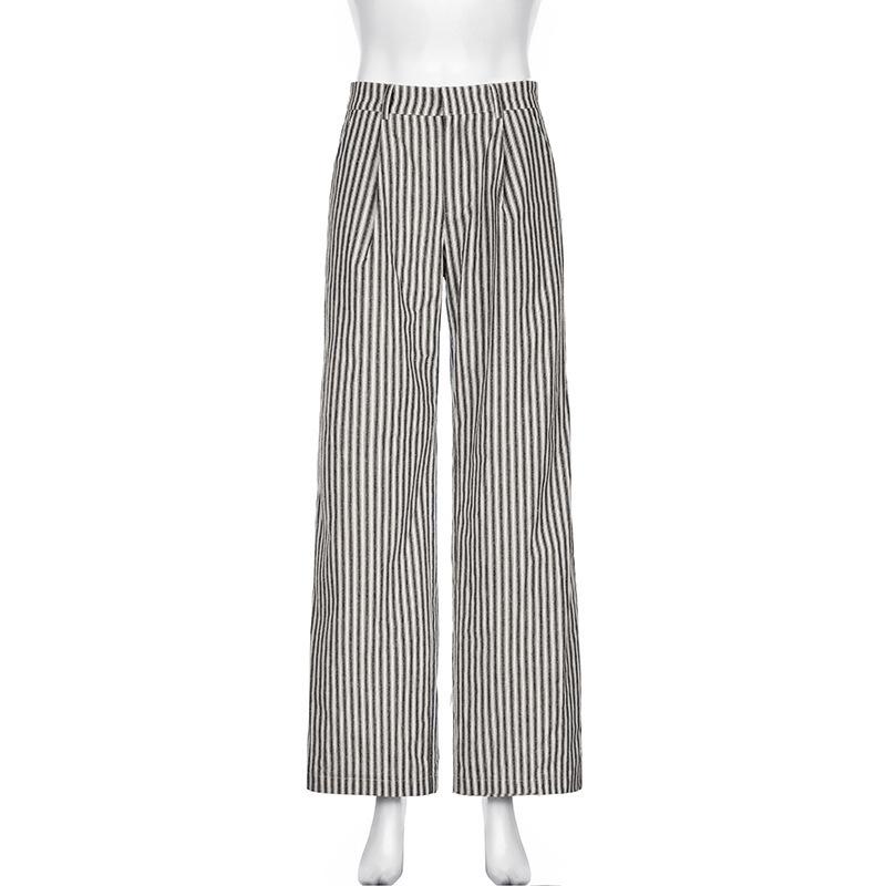 Losse Casual Gestreept Bedrukte Wijde Pijpen Broek Grensoverschrijdend Dames Zomerbroek Dames Gedrapeerde Broek